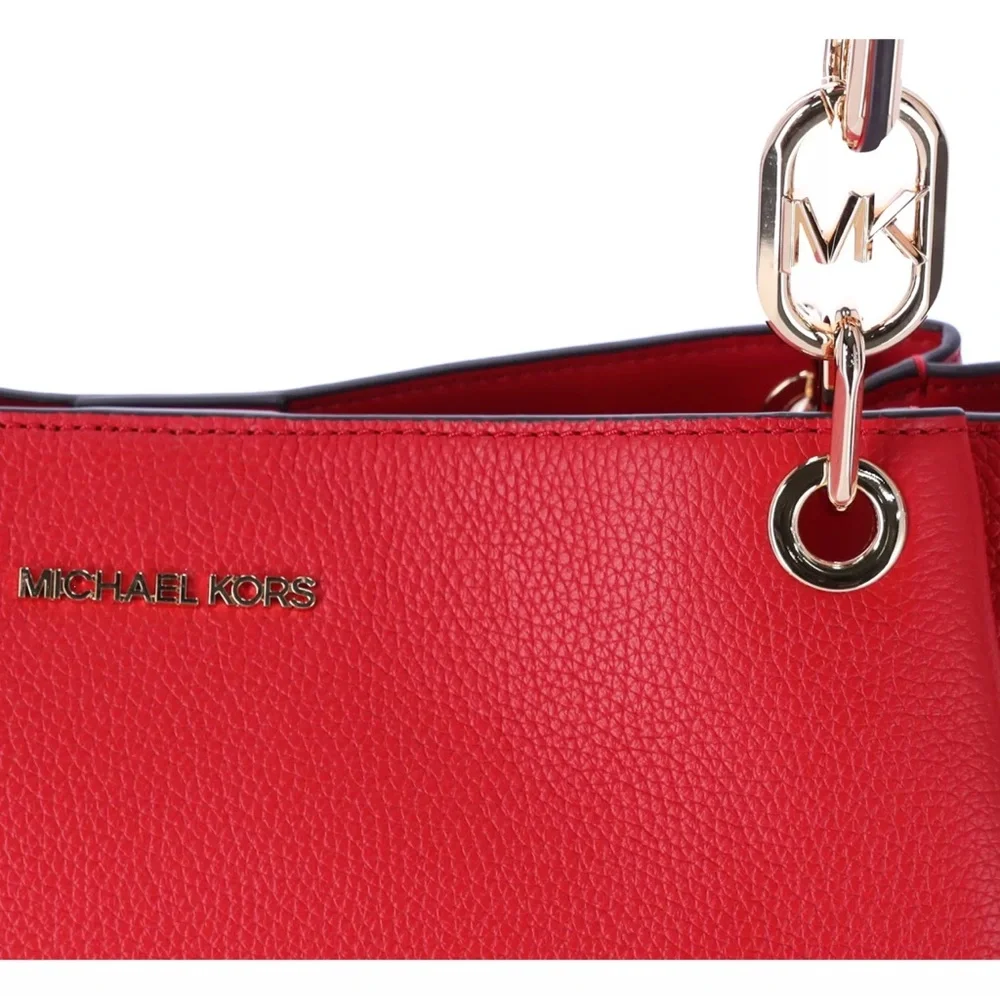 Michael Kors Trisha Large Triple Gusset Compartment Shoulder Tote Bright Red
